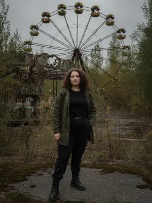 Модель в заброшенном парке