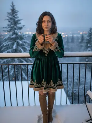 Женщина на зимнем балконе