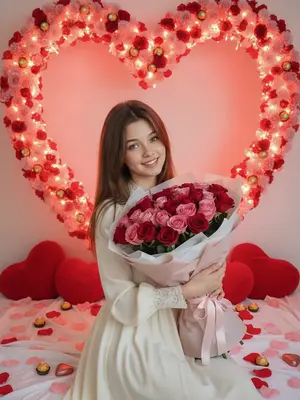 Модель с букетом роз