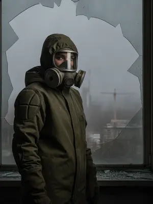Женщина у выбитого окна