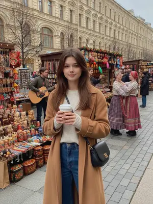 Женщина на Арбате с кофе