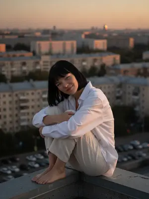 Мечтательная женщина на крыше