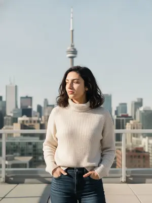 Модель на фоне CN Tower