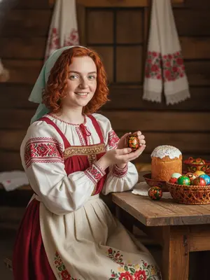 Русская женщина за столом