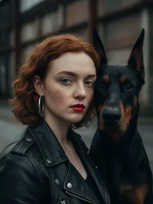 Женщина с доберманом