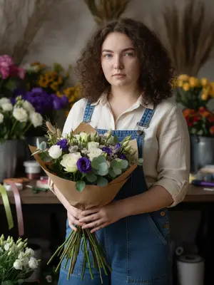 Флорист в джинсовом комбинезоне