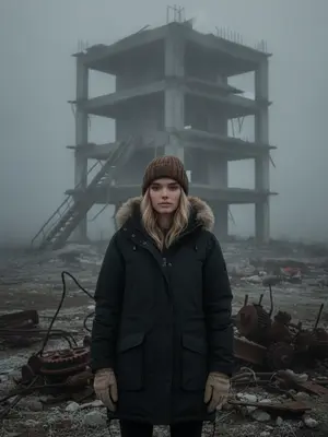 Зимний человек у башни
