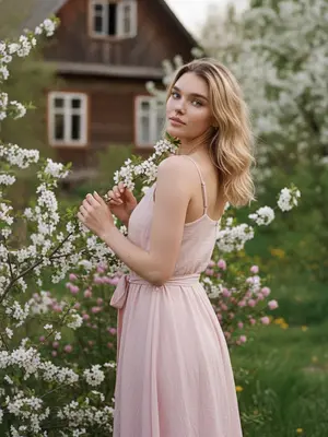 Женщина в розовом сарафане