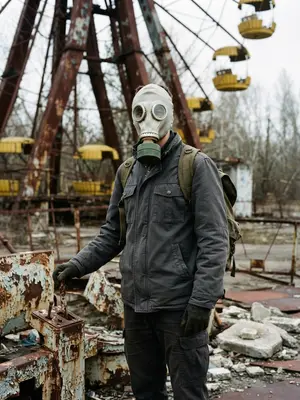 Мужчина в противогазе