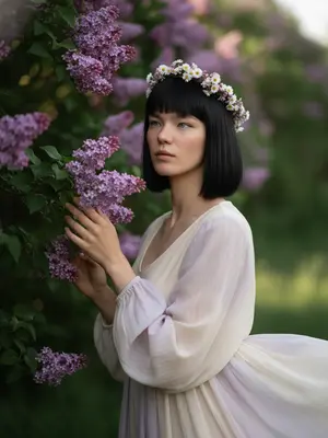 Женщина с венком цветов