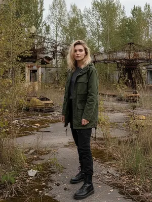 Модель в заброшенном парке