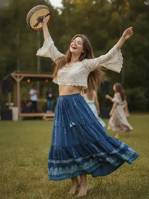 Модель в бохо-юбке