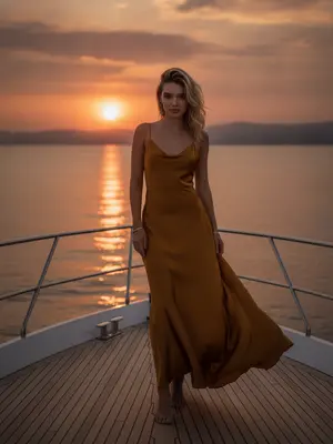Модель на яхте с закатом