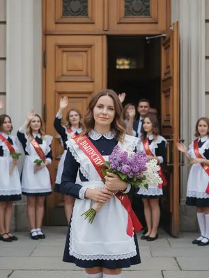 Выпускница у школы