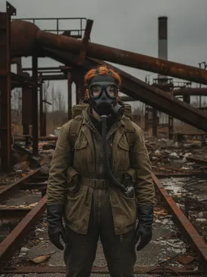 Модель в газовой маске