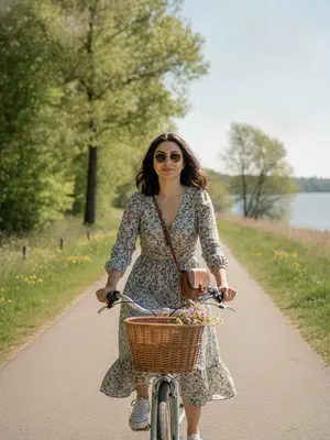 Стильная модель на велосипеде