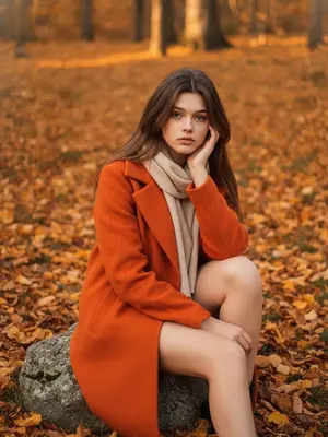 Оранжевое пальто на камне