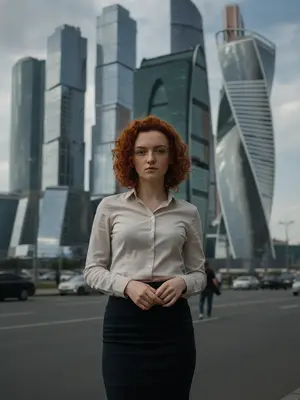 Деловая женщина на фоне Москва-Сити