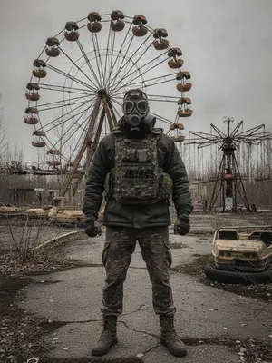Мужчина в противогазе