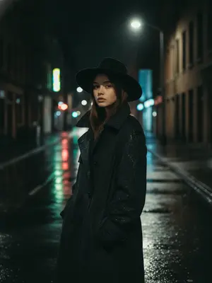 Модель на дождливой улице