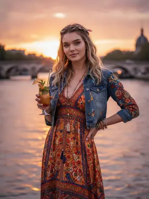 Модель у Сены на закате
