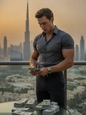 Мужественный миллионер на фоне Дубая