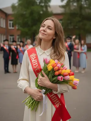 Выпускной день с тюльпанами