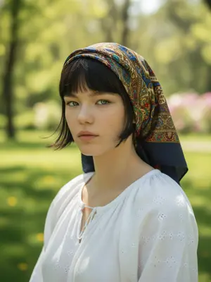 Яркий шарф на модели