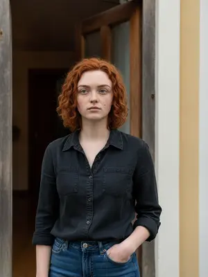 Модель на фоне двери