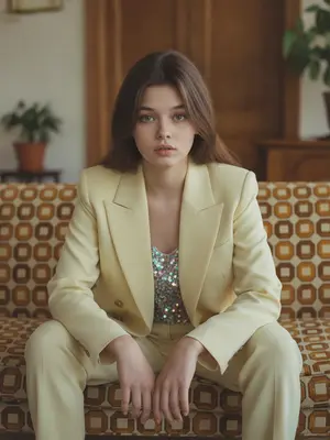 Женщина в желтом костюме