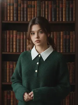 Женщина у книжного шкафа