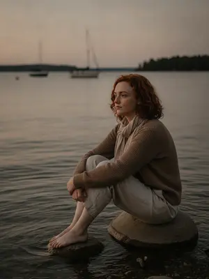 Женская модель у воды
