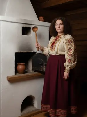 Девушка у русской печи