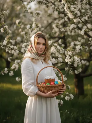 Женщина в цветущем саду