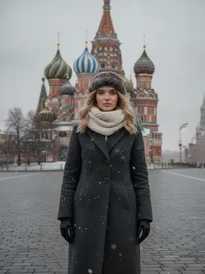 Женщина на фоне собора