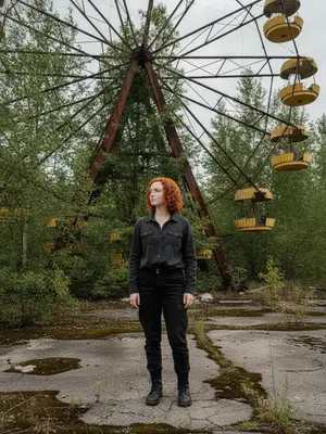 Модель на заброшенном колесе