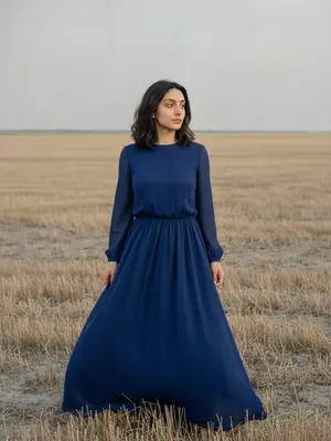 Женщина в синем платье