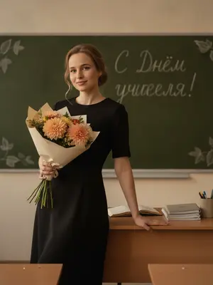 Создайте фотореалистичное изображение, на котором изображена учительница, находящаяся в классе. Она должна выглядеть естественно, с характерными чертами лица, которые легко узнаются. Важно, чтобы освещение было мягким и теплым, создавая уютную атмосферу. Женщина одета в стильную, но повседневную одежду, которая подходит для школьной обстановки. На ее лице легкий макияж, подчеркивающий глаза и губы, а в руках она держит учебный материал или книгу. Фон должен быть заполнен элементами класса: доской, партами и учебными пособиями, что добавит контекста и глубины изображению. 