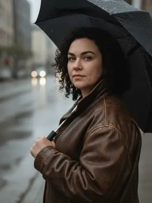 Создай фотореалистичный портрет, сохраняя индивидуальные черты лица. Модель изображена в крупном плане, с акцентом на верхнюю часть тела, в позе, где она слегка наклонилась в сторону, а одно плечо направлено к камере. Голова немного повернута, а глаза смотрят прямо в объектив. 